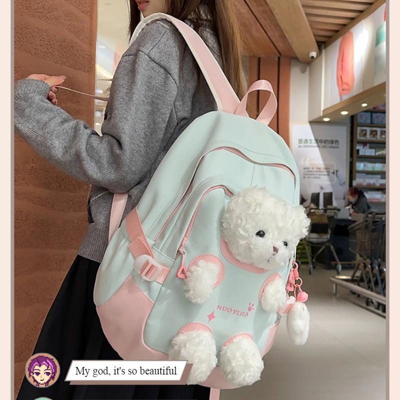 Trendy Teenager Girl Cute Bear Schoolbag High Value Junior High School Student Pupil Backpack Waterproof Nylon Book Bag Children Holiday Surprise Gift