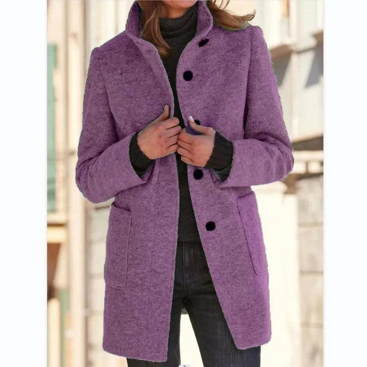 Long Sleeve Single Breasted Button Coat Jacket for Women Solid Color Autumn Winter