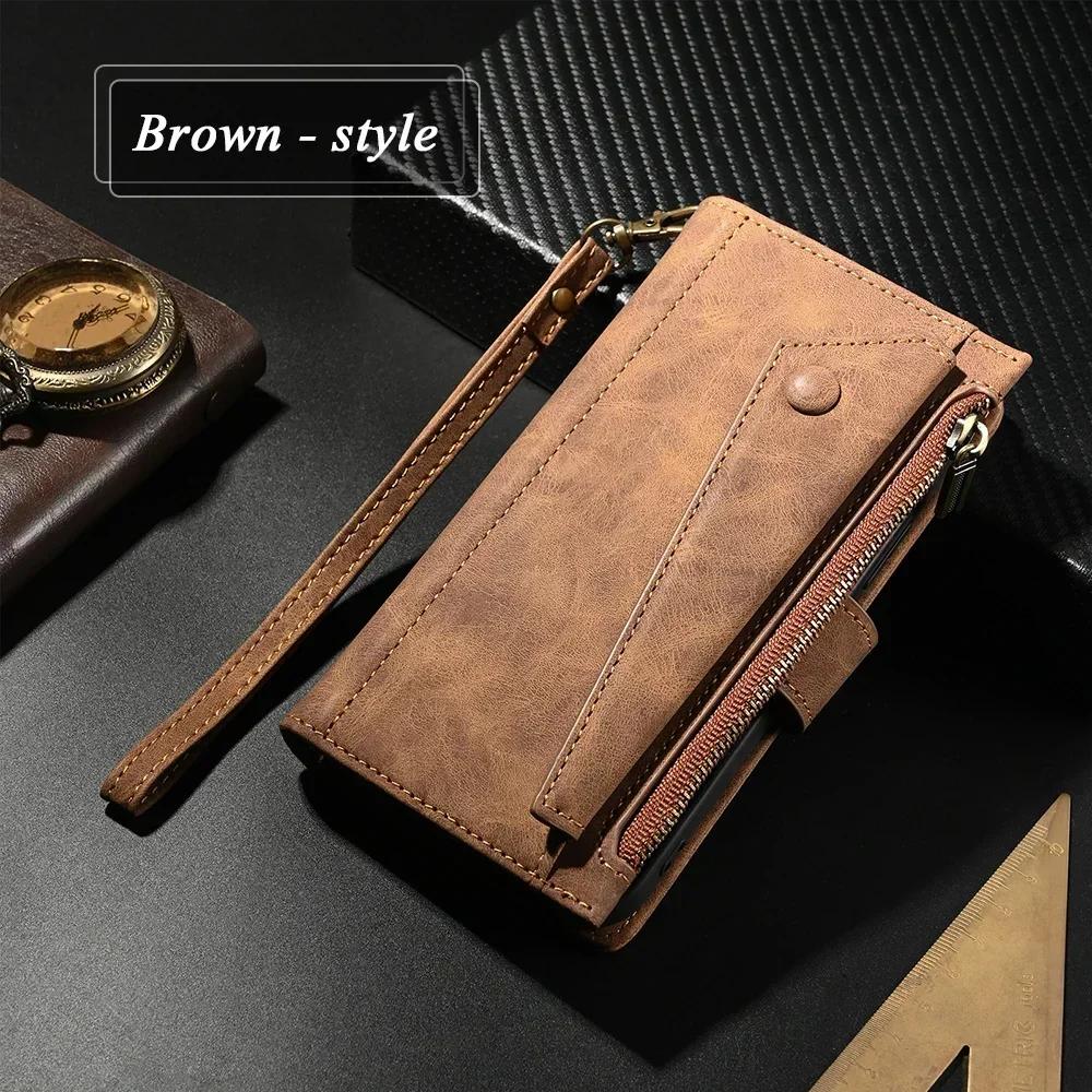Kožené flipové pouzdro se zipem Crossbody pro Samsung Galaxy S26 S25 S24 Ultra S 23 S22 S21 S20 FE 24 Plus 25 Edge Note 20 Peněženkové pouzdro