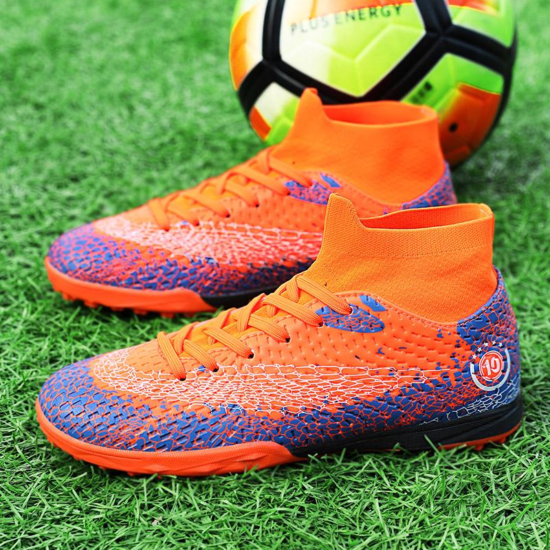 Men's Football Boots Rubber Soft Sole Short-nailed Artificial Turf Leather Youth Kids Football Boots