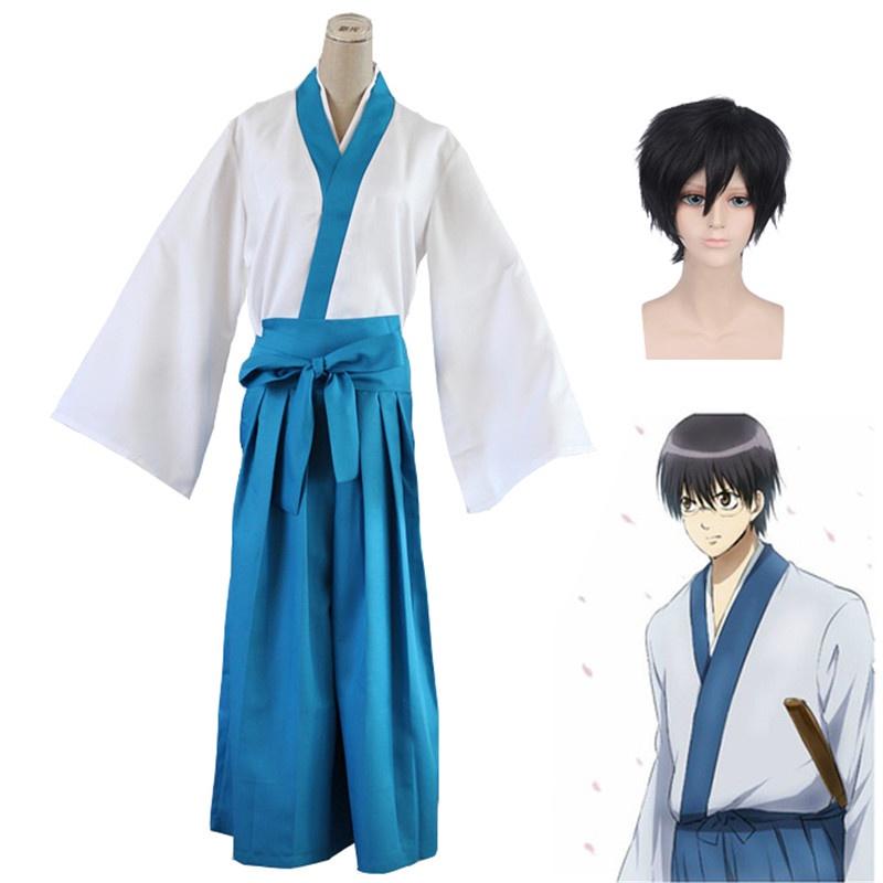 Gintama Shinpachi Anime Shimura  Cosplay Costume Uniform Kimono Fancy Suit Dress