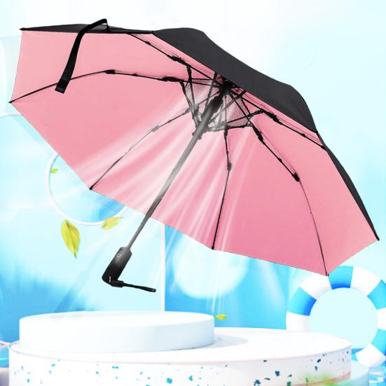 Folding Umbrella with Fan USB Rechargeable UV Sun Protection Tri-fold Umbrella Portable Waterproof Windproof Summer Outdoor Sun Rain Umbrella