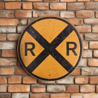 Framendino 12 Inch Railroad Crossing Tin Sign Metal Traffic Sign Round Symbol Wall Decor for Home Garage Railroad Enthusiasts