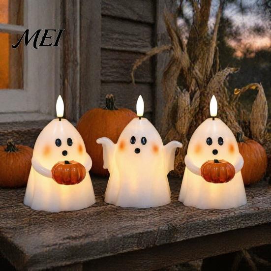 Festival Atmosphere Lighting Halloween Ghost Flameless Candle, Cute Holding BOO Letter Tealight, Table Centerpieces Battery Operated LED Flickering