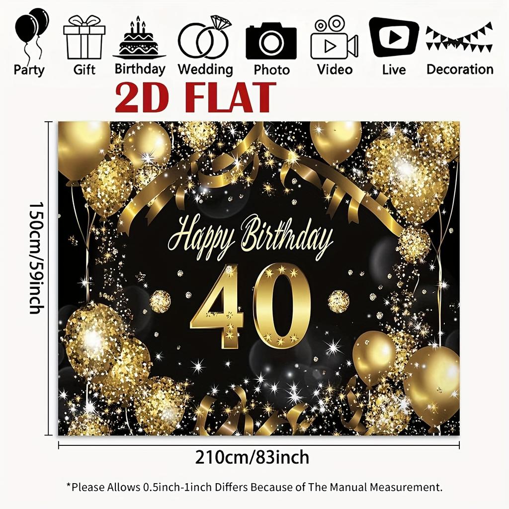 2D flat background banner - Exclusive black gold 40th anniversary theme decoration birthday party decoration