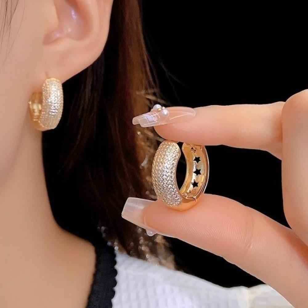 Light Luxury Zircon Hoop Earrings Ear Jewelry Temperament Crystal Circle Earrings Copper Gifts Women Sparkling Earrings