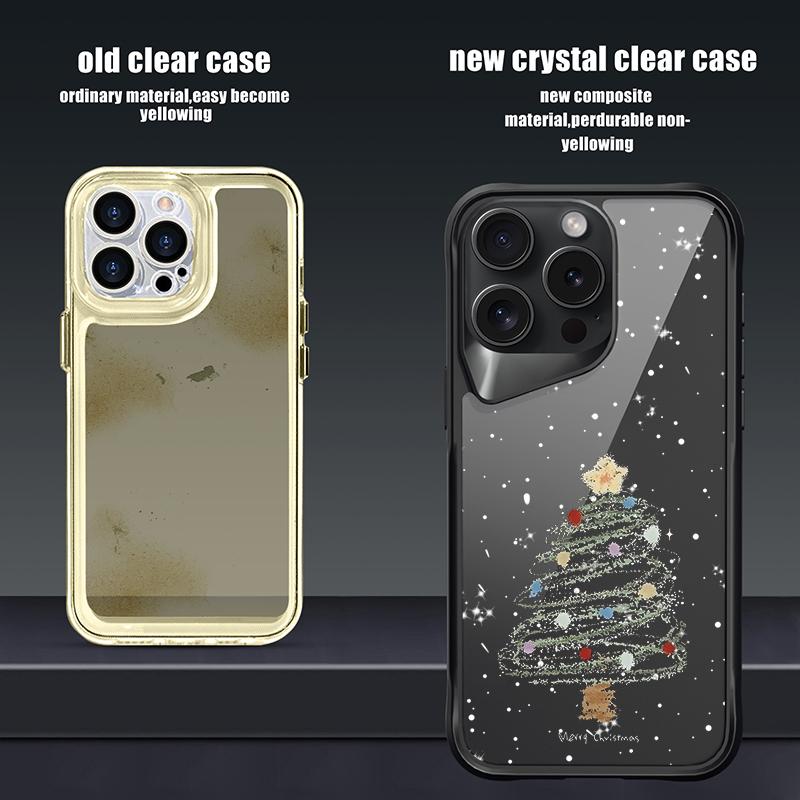 Dream Merry Christmas Tree Pattern Soft Edge Phone Case For iPhone 16 15 Pro Max 14 13 Pro Acrylic Clear Matte Shockproof Lens Protection Cover