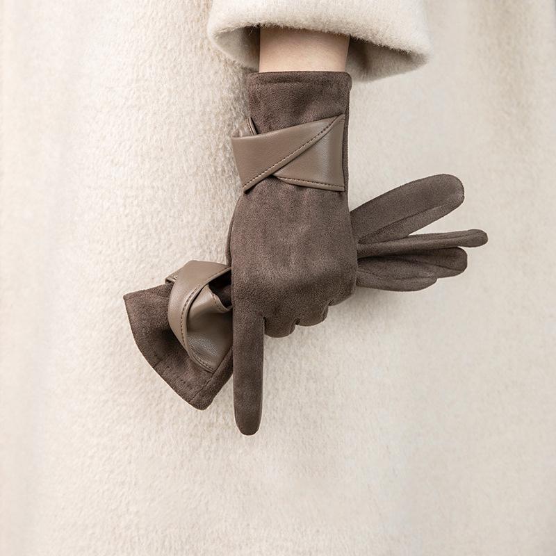 Warm Gloves With Velvet, Suitable For Women To Use In Winter, Touch Screen Elegant Bow Accessories, Cycling And Driving Gloves