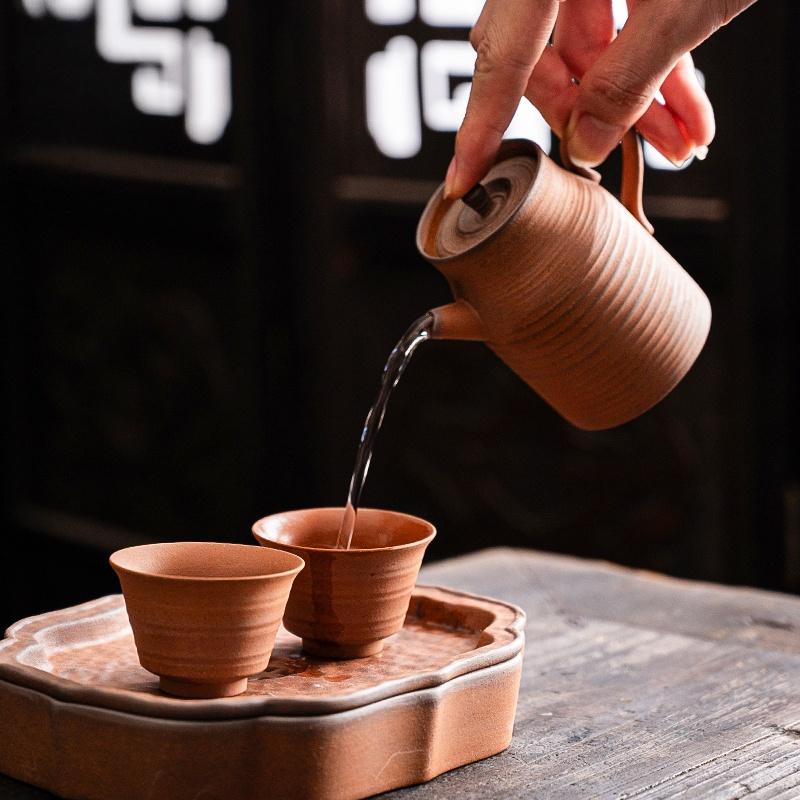 150ML Old Rock Mud Coarse Pottery Straight Tube Teapot Retro Ceramic Tea Brewing Pot Kung Fu Teapot Tea Kettle Tea Ceremony
