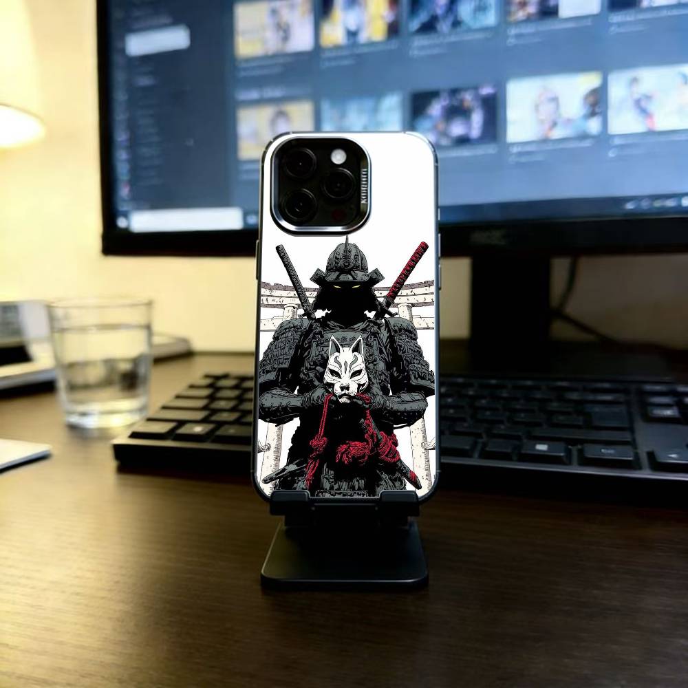 

Japan Ghost Face Samurai Phone Case For iPhone 17,16,15,14,13,12,11 Plus,Pro Max,XS,Colored Silver Plated Inside Cover iPhone17
