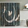 Stylowy wystrój łazienki: Zestaw zasłon prysznicowych z żurawiami księżycowymi do dekoracji domu Granatowy Złoty Nadruk Poliester Idealny Prezent