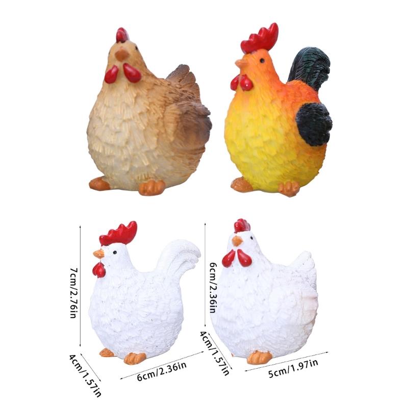2PCS Miniature Chicken And Resin Figurines Ornaments For Farmhouse Decoration Or Home Office Mini Animal Figures