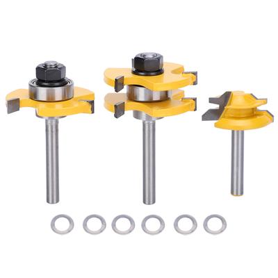 3Pcs Stile Router Bit Set 45 Degrees  Router Bit + 3 Teeth T‑Shaped 1 4 Shank Woodworking Cutter Tool