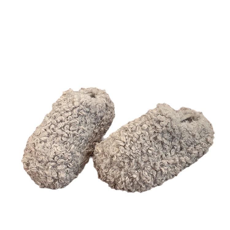 Fashion Platform thick bottom furry half slippers women autumn and winter warm height increasing cotton slippers 2025