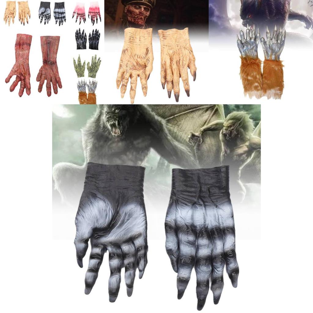 Realistic Bloody Zombie Gloves Halloween Cosplay Scary Party Props Yellow Latex
