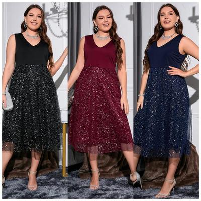 Abito estivo da donna con scollo a V e abiti senza maniche taglie forti