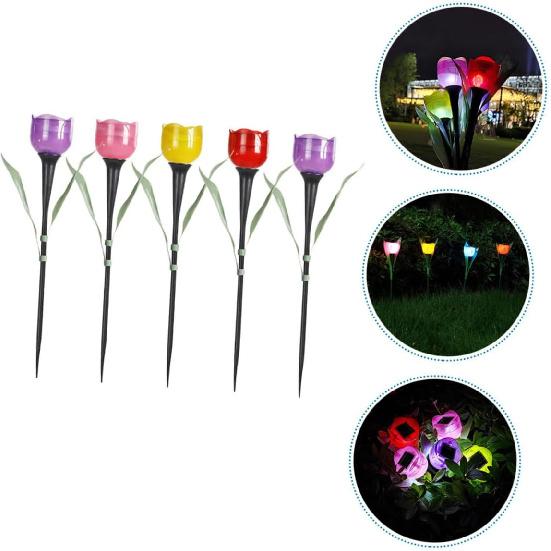balacoo Garden Solar Lights Decorative 5pcs Tulip Design Solar Lawn Light Solar-Powered Ground Lamps Led Stake Lights for Outdoor Night Lighting