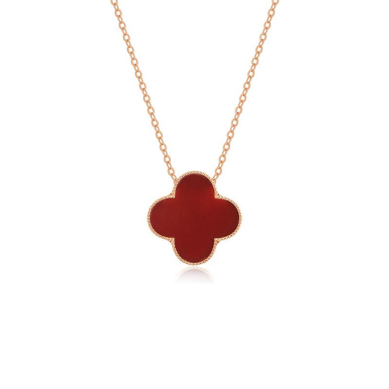 

S999 Sterling Silver Agate Four-Leaf Clover Necklace: High-End Double-Sided Pendant Gift for Women Sterling Silver