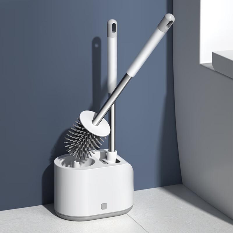 Punch-Free Wall/Floor Silicone Toilet Brush Set