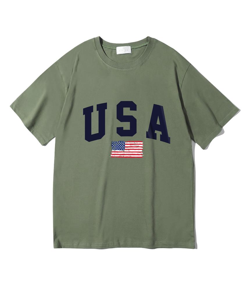 Oeta Usa Flag Double Cotton Oversized Short Sleeve T-Shirt Ots26022(8 Colors) (Type A)