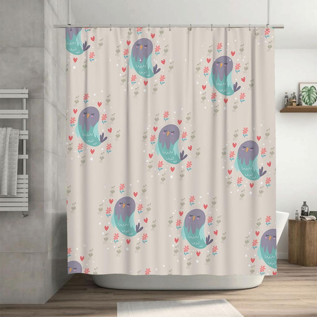 Modern Cute Owl Print Shower Curtain Fabric Waterproof Bathroom Decorations