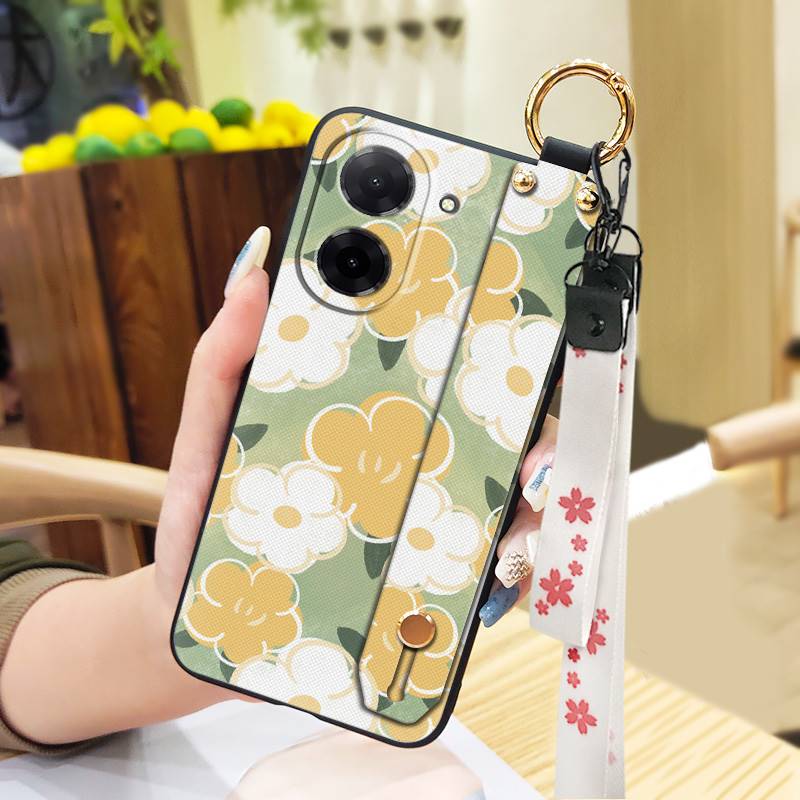 Anti-knock Flower Phone Case For Redmi A5 4G/Xiaomi Poco C71 4G Anti-dust Wrist Strap Kickstand Wristband Back Cover
