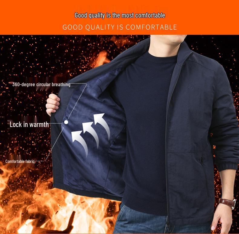 KPB Men's Plus Size Fleece-Lined Autumn Jacket with Stand-Up Collar