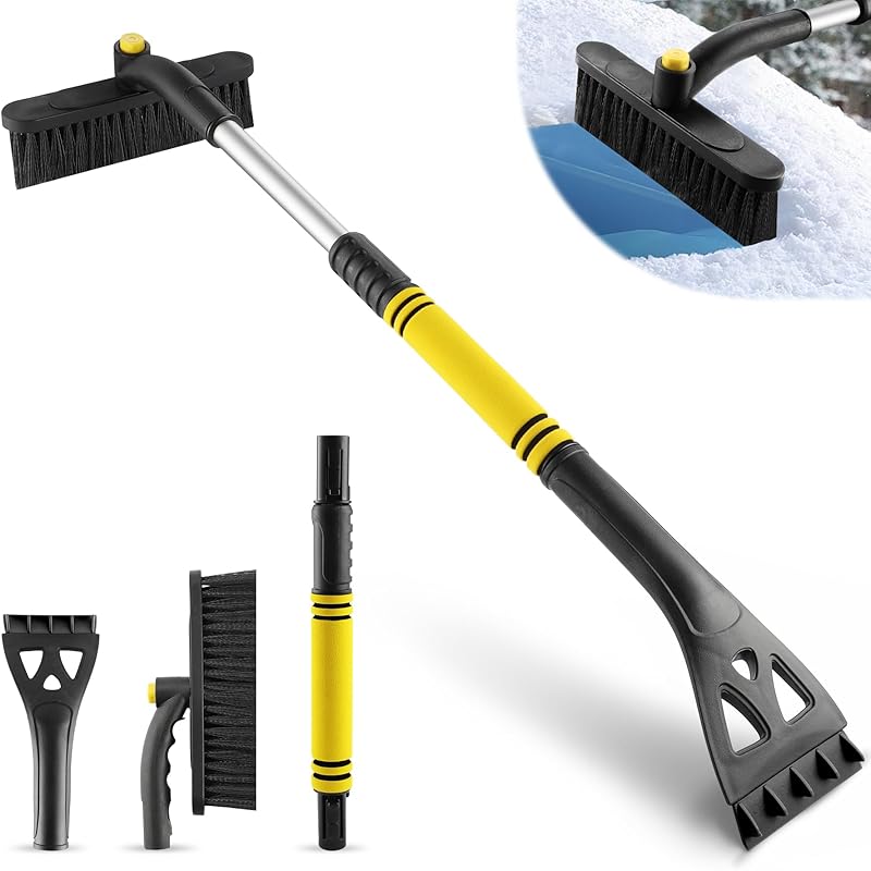 LivTee 32" Snow Brush And Ice Scrapers For Car Windshield, Extendable Car Snow Accessories With Foam Grip, Brush Supports 360 Degree Rotation, Car