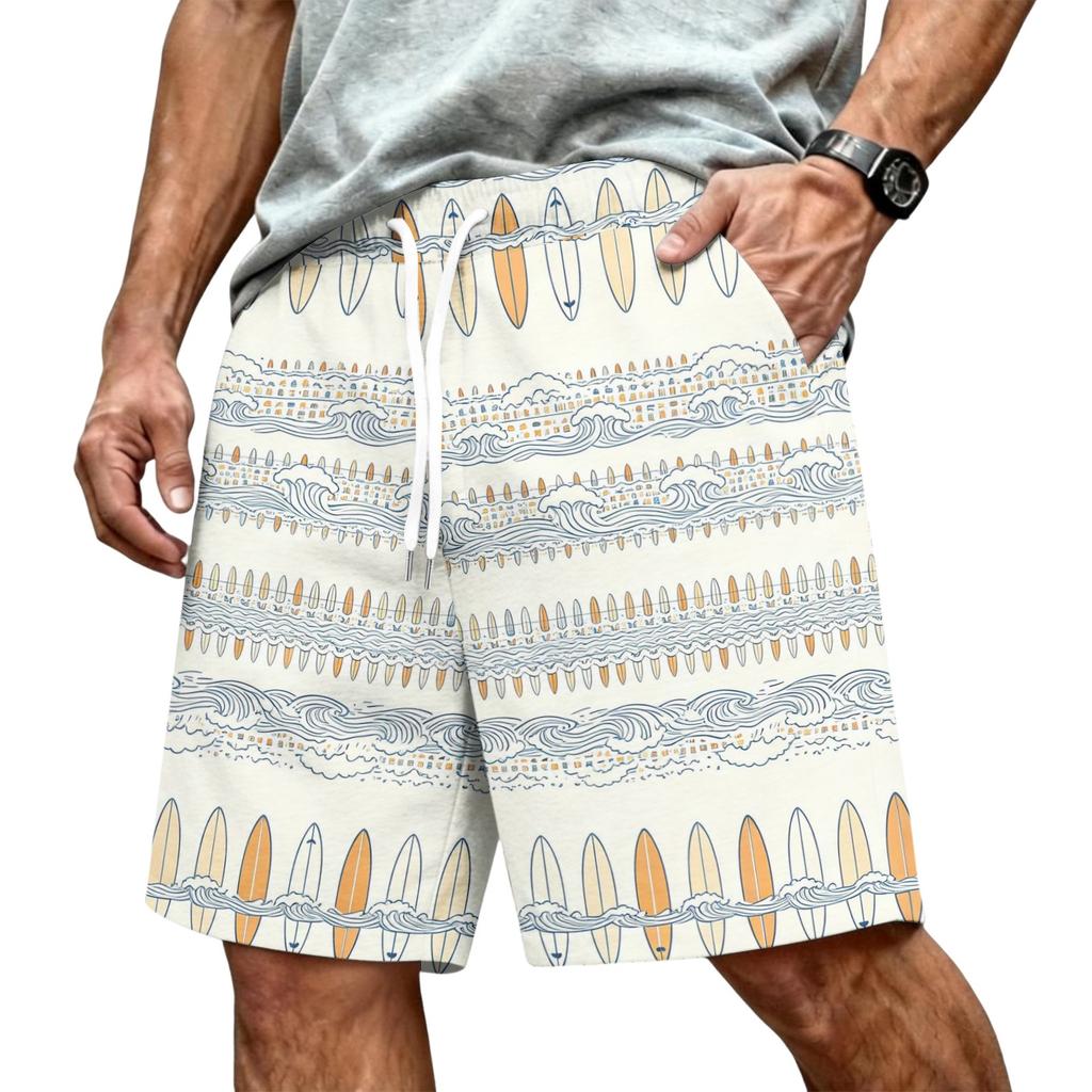 Men's Hawaiian Drawstring Elastic Waist Mesh Shorts for Summer Beach Vacation