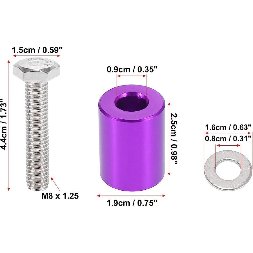 4 Pcs Car Engine Motor Hood Vent Spacer Riser Hood Vent Spacer Riser Kit Aluminum Alloy 8mm Purple