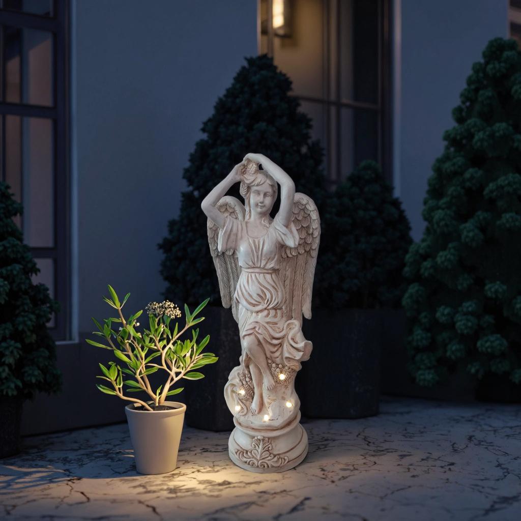 Four Seasons Angel Outdoor Statues With Solar Light Resin Sculpture Ornament Garden Courtyard Decoration Lawn Lights