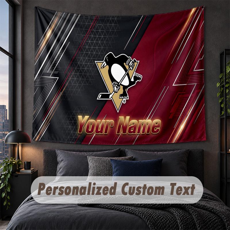 Custom Name Text Tapestry,Pittsburgh Penguins Decorative Wall Hanging, Background Tapestry For Home Bedroom