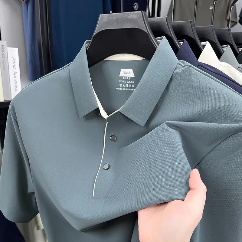 High Quality Ice Silk Breathable Polo Shirt Short Sleeve Men's Wear Summer Comfort Fashion Solid Color Business Casual T-shirt