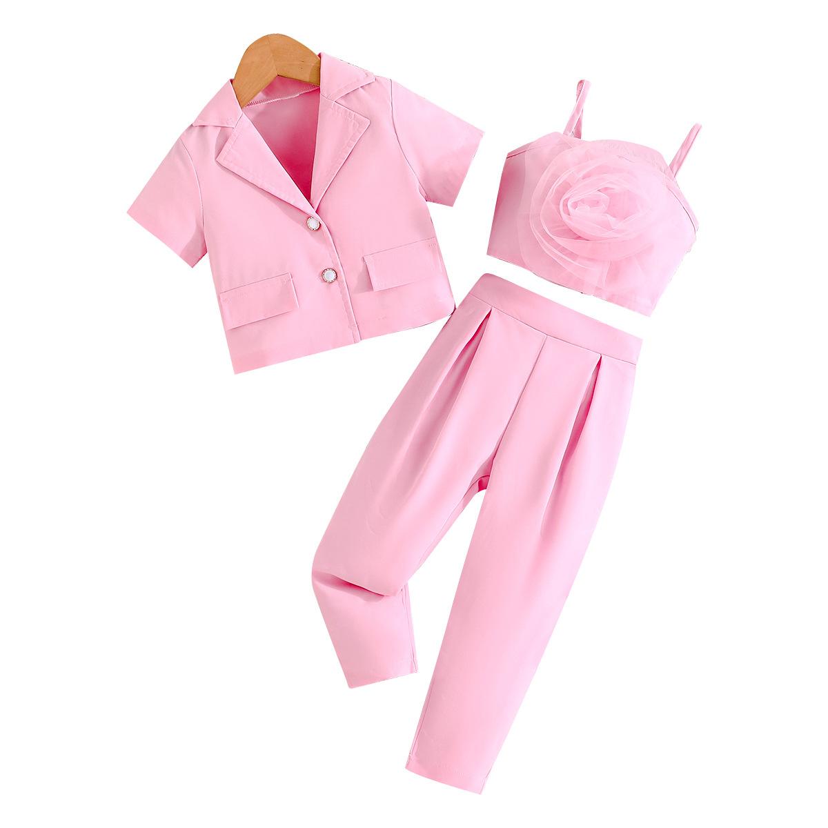

Girls spring and autumn suit, pink suit + trousers, birthday/host/performance dress 8Y рожевий