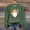 Women's Fashion Long Sleeve Halloween Print Round Neck Sweatshirt Top