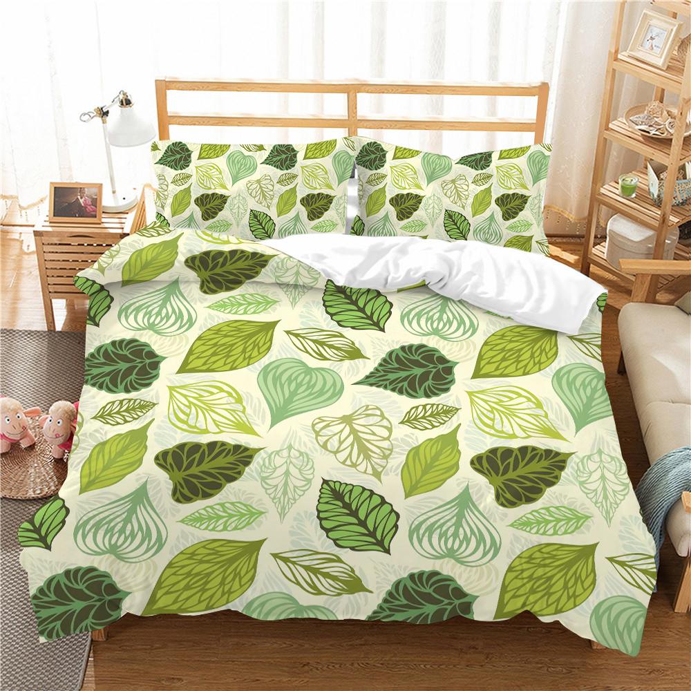 Heimtextilien Vintage-Bettbezug-Set mit Kissenbezug, 3D-Blatt bedruckt, Queen-King-Size-Bettbezug-Set, Schlafzimmer-Dekoration