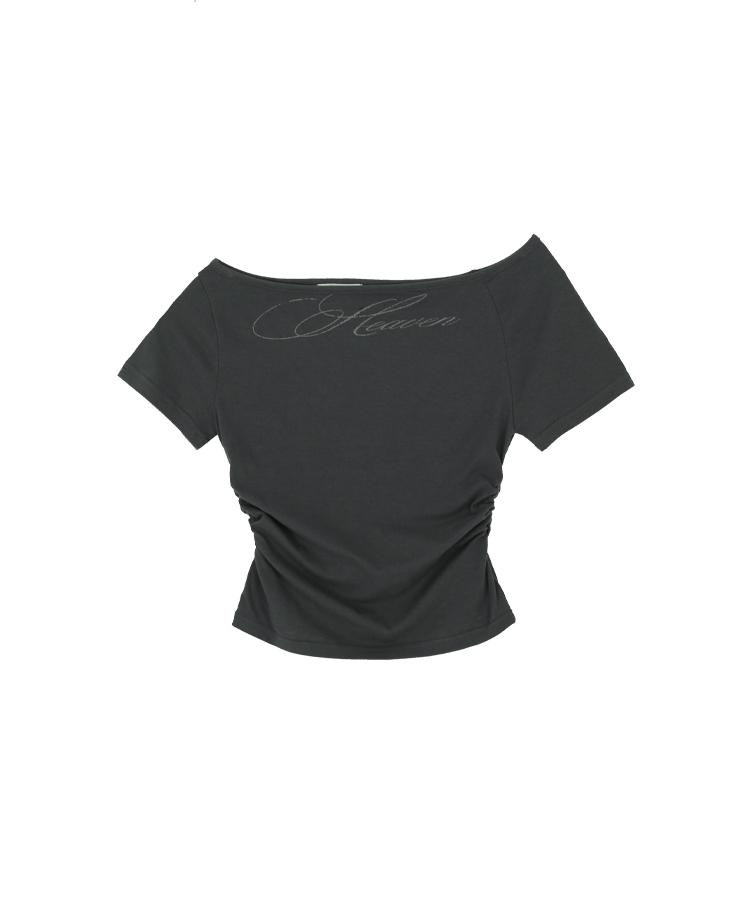 Eonibeu Shirring Lettering T-Shirt Charcoal
