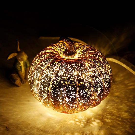 Glass Pumpkin Light Battery Powered LED Light-up Pumpkin Lantern for Halloween Fall Thanksgiving Desk Decor