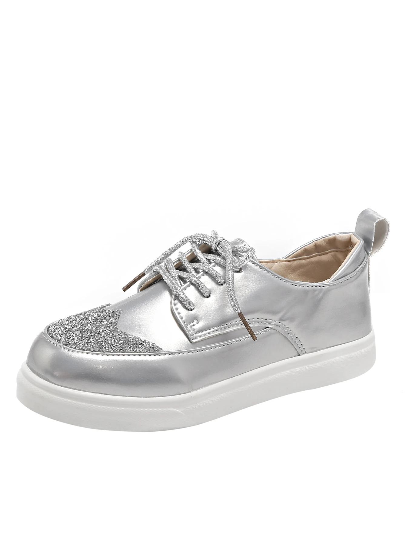 

Модная обувь для женщин 2024 года, женская обувь без застежек на толстой подошве с кристаллами, повседневная спортивная обувь, мокасины с неглубоким носком, на шнуровке, с круглым носком 42 серебряный