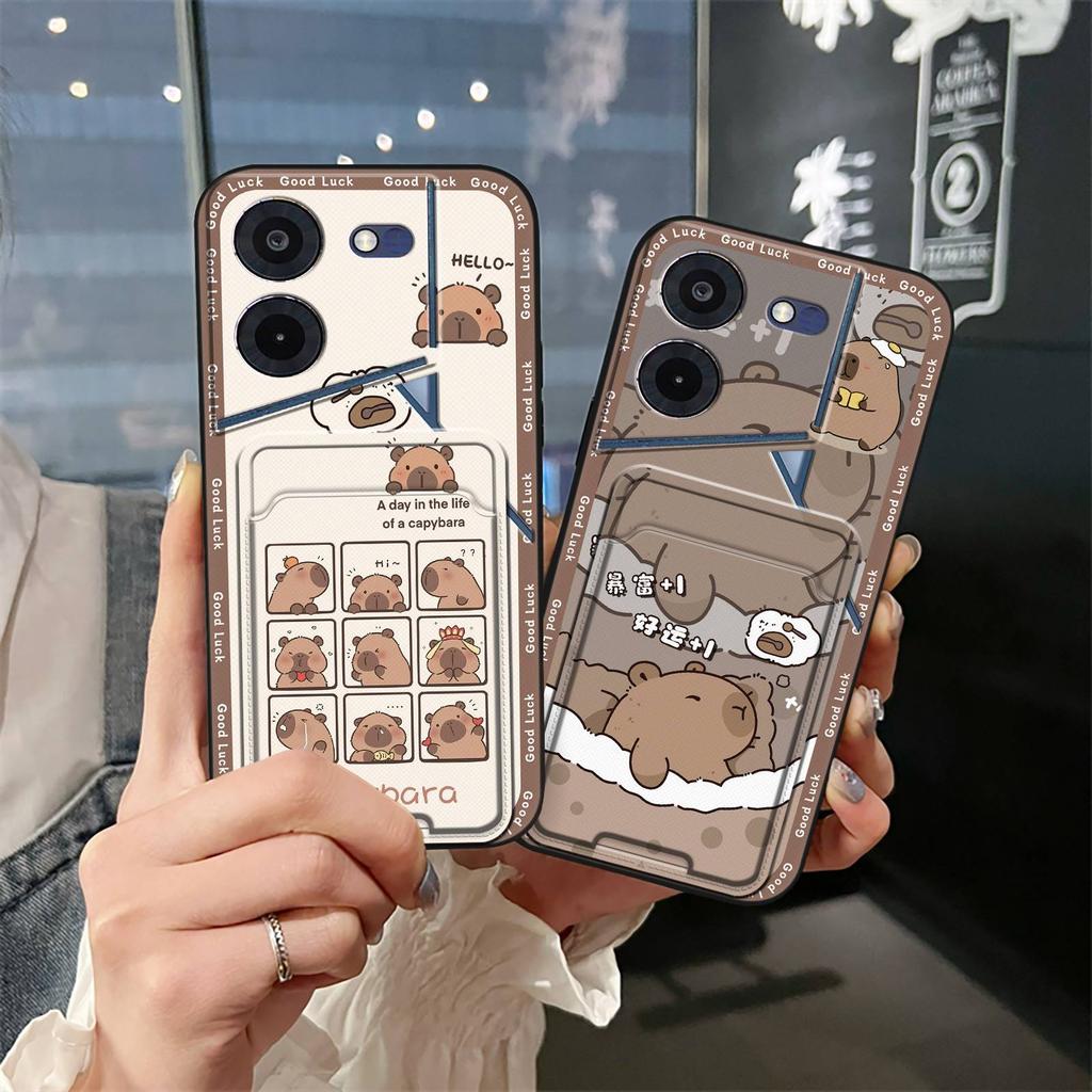 Silicone Back Cover Phone Case For Tecno Pova5 Pro/LH8N Card Slot Dirt-resistant Cartoon TPU Waterproof Card Bag Durable
