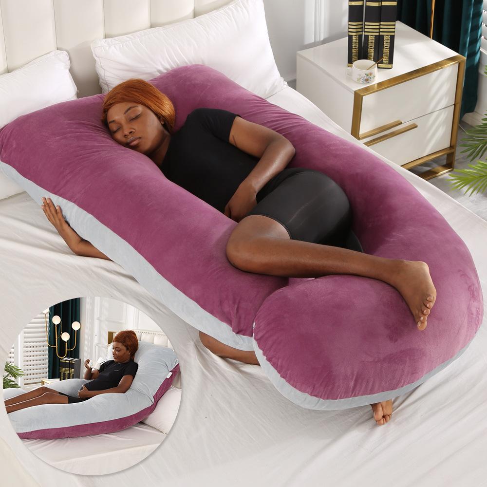 Crystal Velvet J-shaped Pregnancy Pillow Nursing Pillow Pregnant Woman Belly Support Pillow Side Sleeping Pillow Waist Pillow
