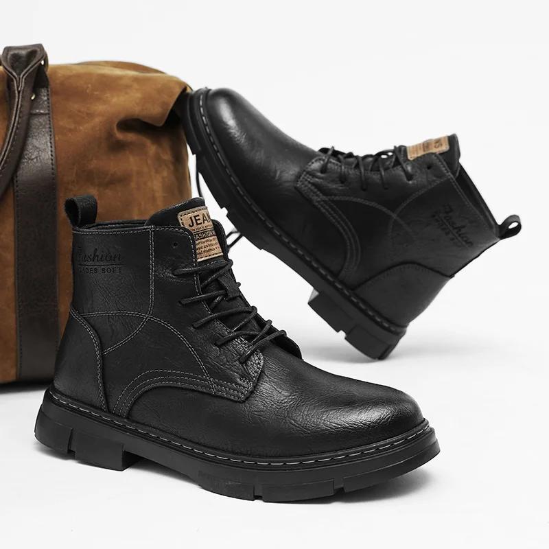 Golden Sapling New Genuine Leather Boots for Men Concise Ankle Boot Male Outdoor Non-slip Hiking Botas Climbing Shoes