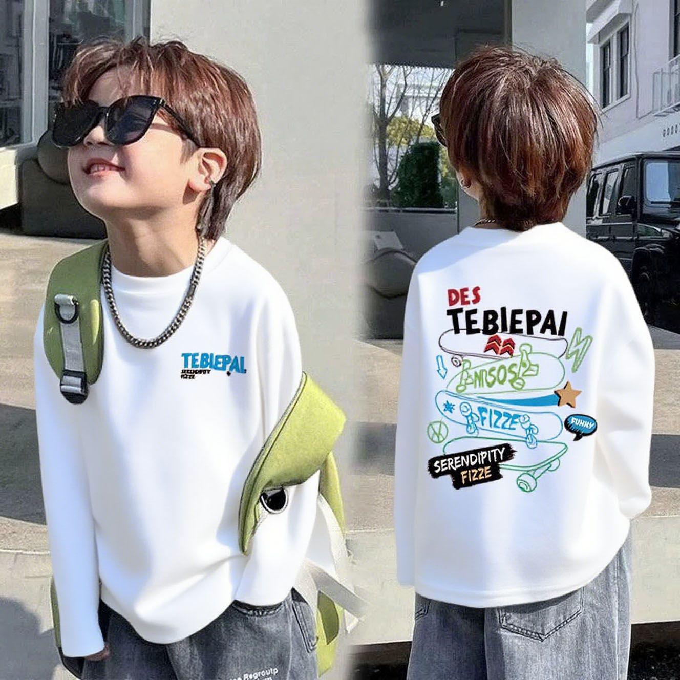Boys  Long-Sleeve Cotton T-Shirt - Spring/Autumn Style, Medium/Large Thin Base Layer 100 cm