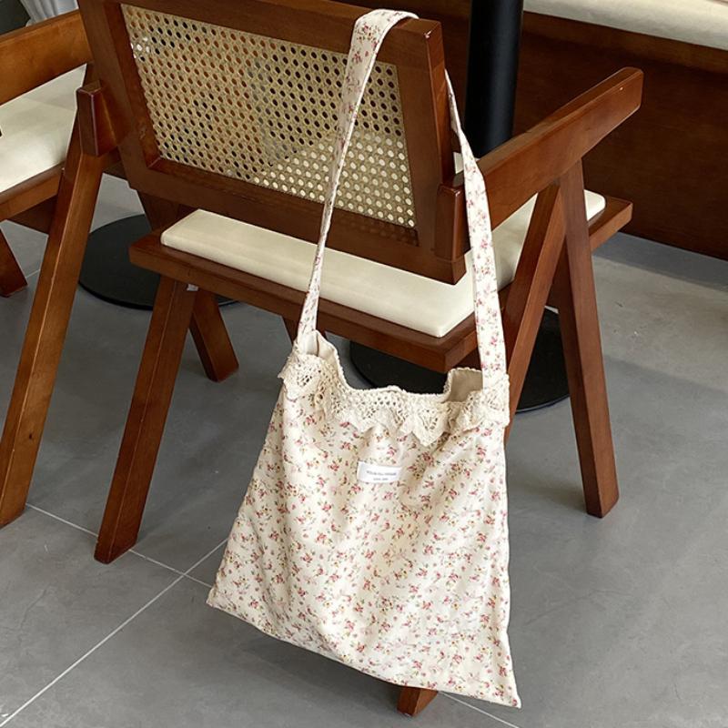 Vintage Floral Shoulder Bags for Women Sweet Lace Female Casual Shopping Bag College Girls Book Tote Large Capacity Handbags
