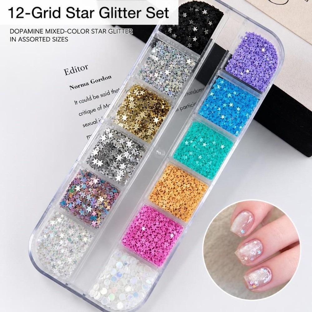 12 Grids Nail Art Sequins Kit Polka Dots DIY Nail Embellishments Manicure Accessories