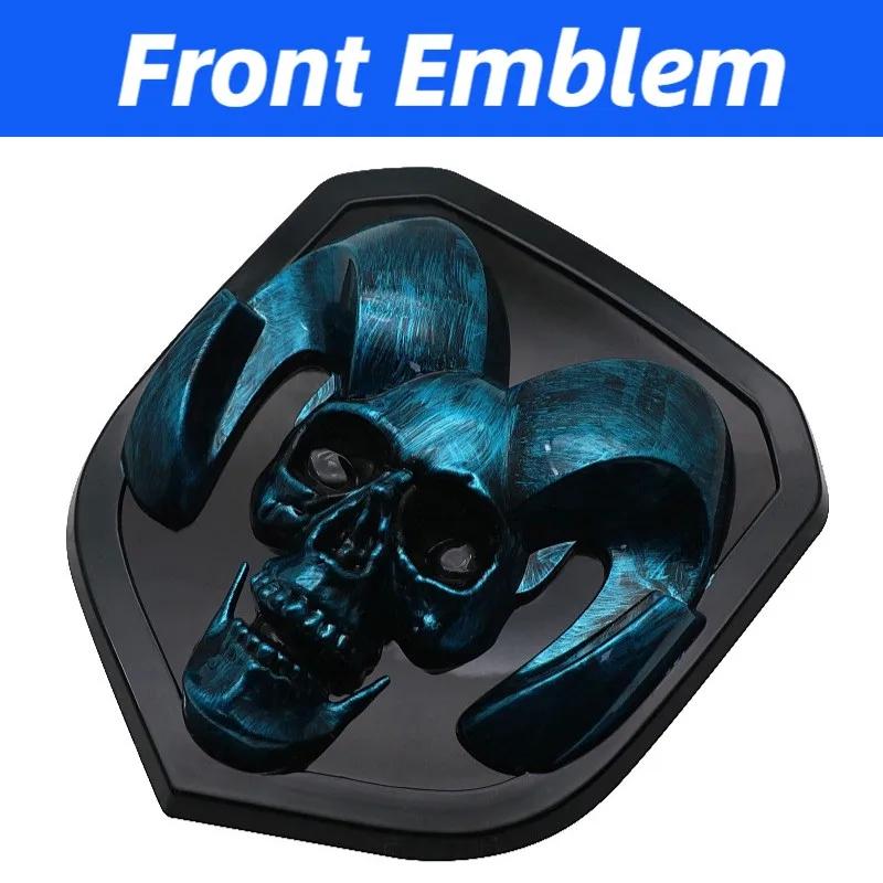 GXP1  Car Front Badge Tailgate Emblem for Dodge Ram 1500 2500 3500 HeavyDuty BigHorn 2010-2018 Skull ABS Car Sticker Pickup Decoration