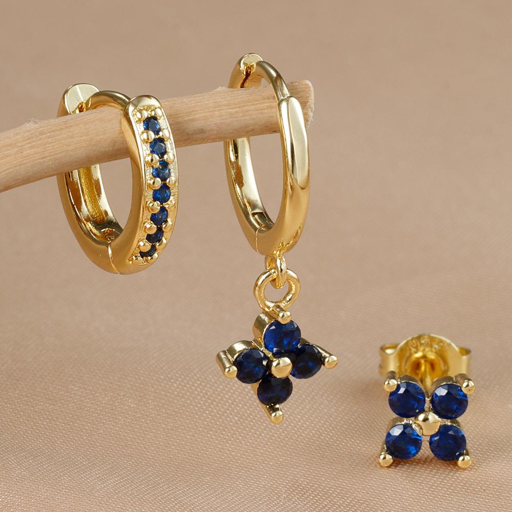 3PCS Fashion Gold Color Crystal Zirconia Drop Earrings Set for Women Stainless Steel Flower Dangle Earring Korean Jewelry aretes