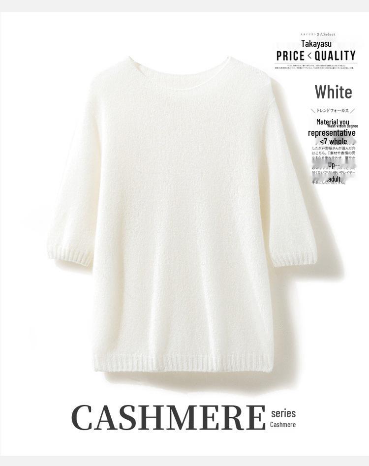 Cashmere Mulberry Silk Korean Style Crew Neck Short-Sleeved Loose Sweater for Spring and Autumn