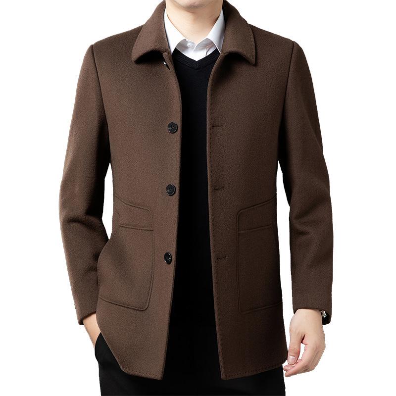 Men's Winter Double-Sided Wool Coat with Detachable Down Liner - Casual Windbreaker Jacket for Middle-Aged Dads