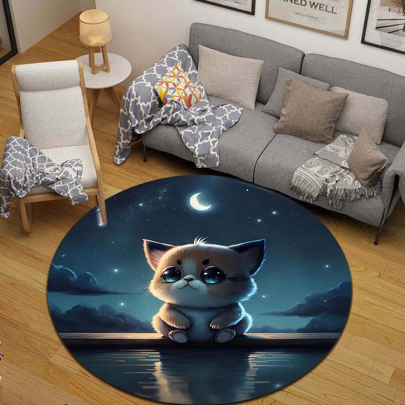 Statement Round Dragon Multicolor Rug Mat, Non-Slip Floor Mat for Office
